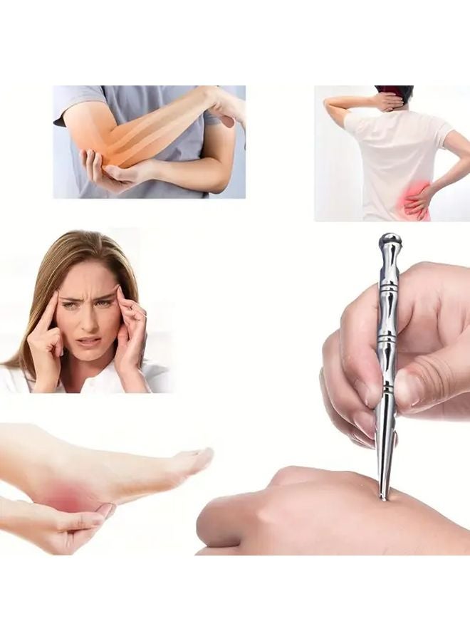 عصا تدليك فولاذية فضية مزدوجة الرأس للاسترخاء الكامل للجسم - Image 1